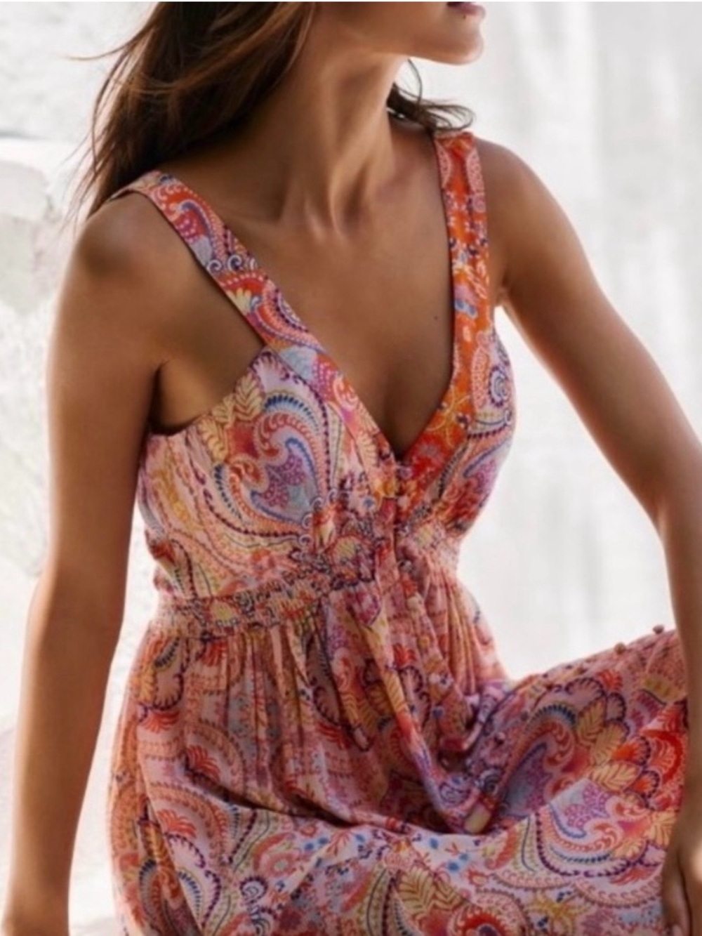 NWT ANTHROPOLIGE Plus Size Floral Print Orange-Pink maxi dress.